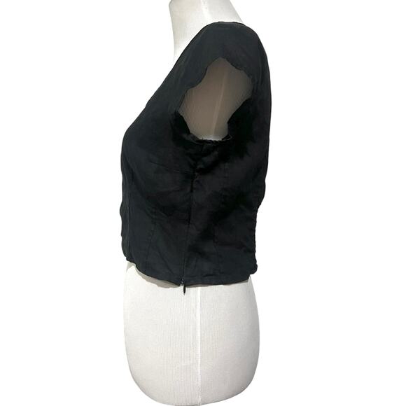 House of Harlow 1960 Linen Top Black Square Neck Short Sleeve Women’s Medium - Picture 4 of 9